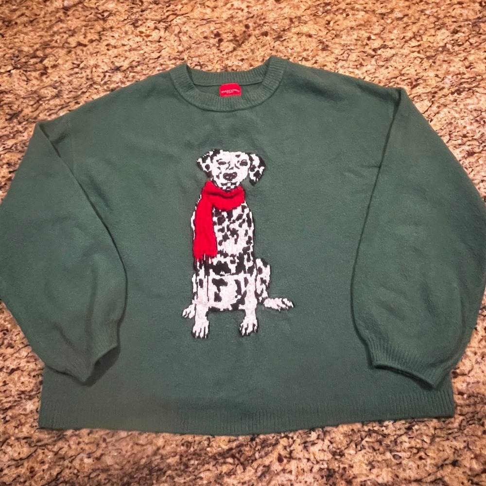 Wondershop Target Dalmatian Dog Christmas Sweater Green XL Womens Holiday Crew